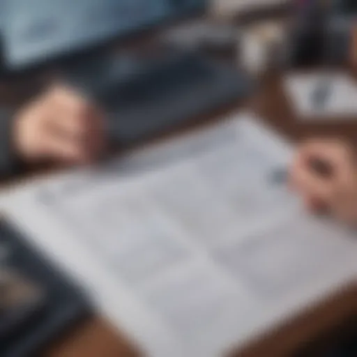 A person analyzing financial documents at a desk