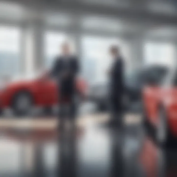 A negotiation scene between a buyer and seller in a car dealership