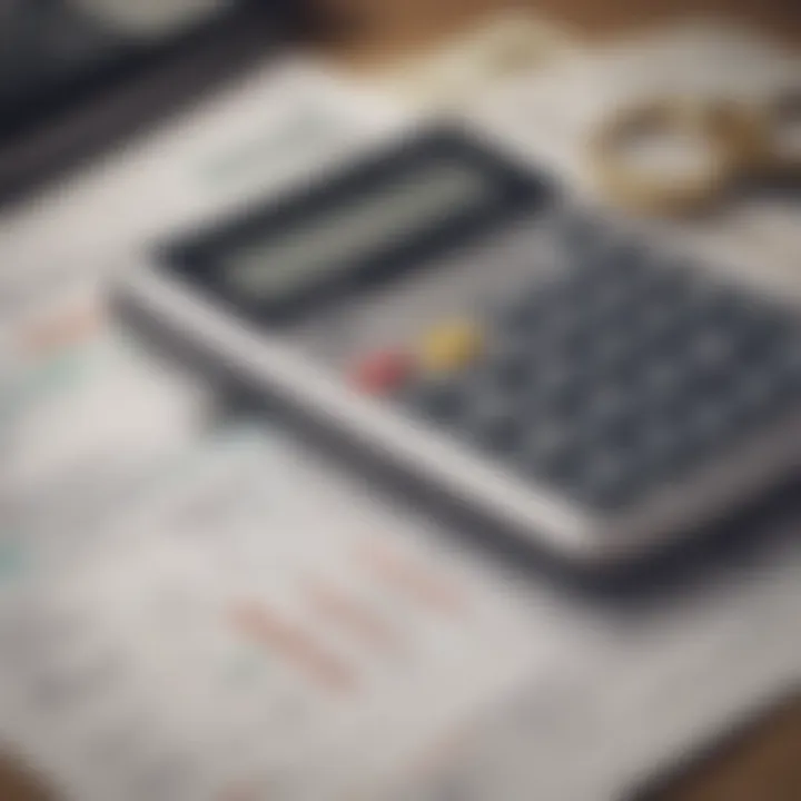 A calculator and financial documents representing budgeting for retirement