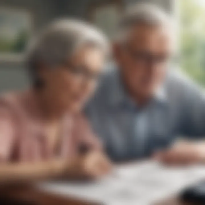 An elderly couple reviewing life insurance policies together