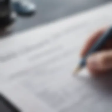 A close-up of an insurance contract with a pen ready to sign