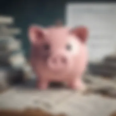 A serene image of a piggy bank surrounded by financial documents