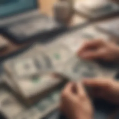 A person analyzing foreign currency documents