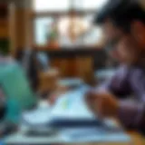 Illustration depicting a person analyzing financial documents