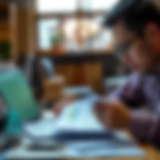 Illustration depicting a person analyzing financial documents