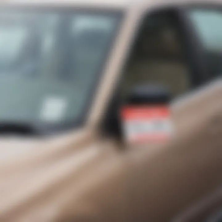 Close-up of a used car for sale with a price tag