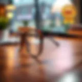 A close-up view of eyeglasses on a table, highlighting their design and features.