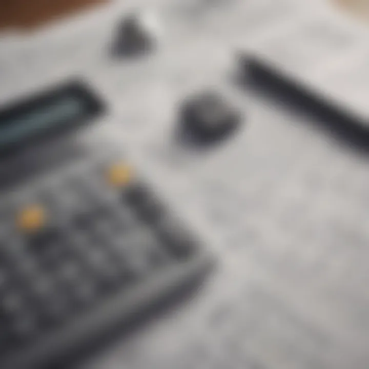 A calculator and tax forms on a desk illustrating financial calculations